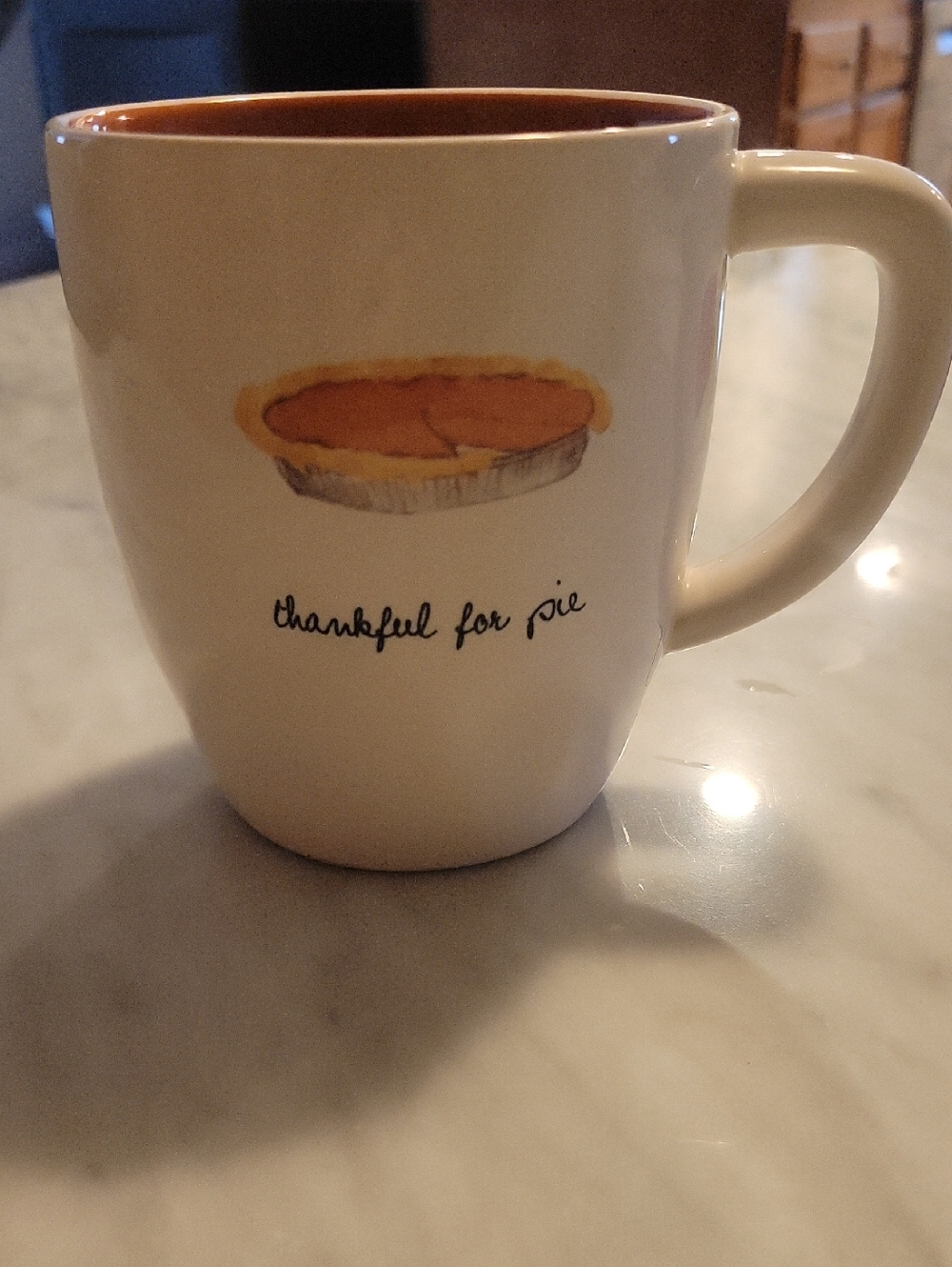 Rae Dunn Thankful For Pie Mug with Orange Interior and Pumpkin Pie Illustration